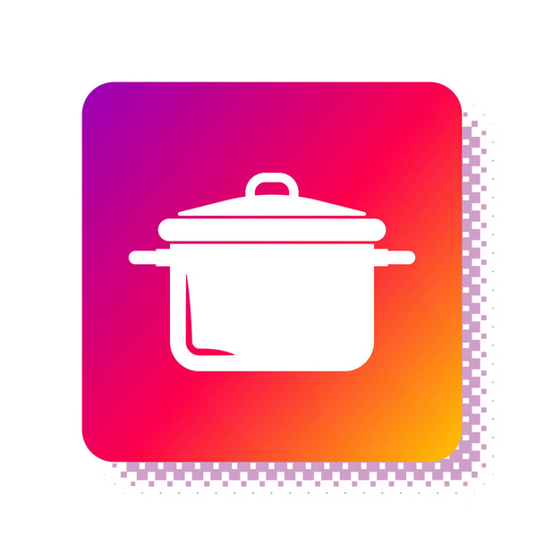Bílá ikona hrnce vaření izolované na bílém pozadí. Vařit nebo dušené jídlo symbol. Tlačítko čtvercové barvy. Vektorová ilustrace - Vektor, obrázek