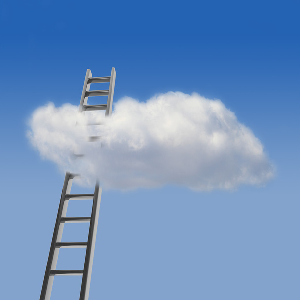 Cielo azul con nube y escalera, camino hacia el concepto de éxito
 - Foto, Imagen