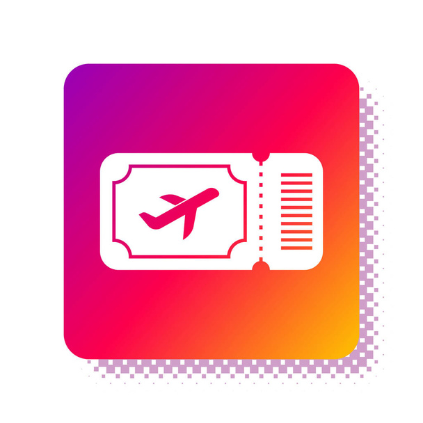 Weißes Airline-Ticketsymbol isoliert auf weißem Hintergrund. Flugticket. Quadratische Farbtaste. Vektorillustration - Vektor, Bild