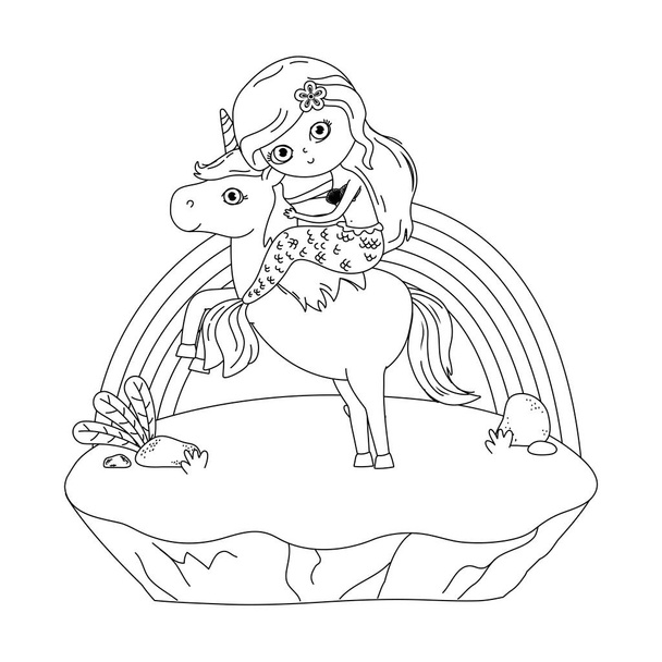 Sirena y unicornio de diseño de cuento de hadas vector ilustración
 - Vector, Imagen