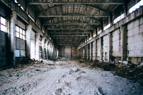 Old broken empty abandoned industrial building interior - Photo, Image