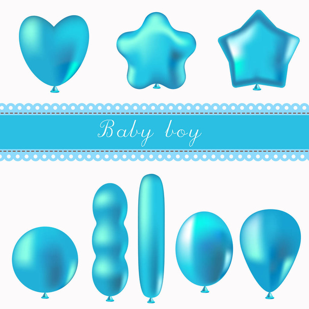 Conjunto de balões de diferentes formas em azul. Pode ser usado para fazer cartões, álbuns, convites. Menino. Bebê nascido
. - Vetor, Imagem