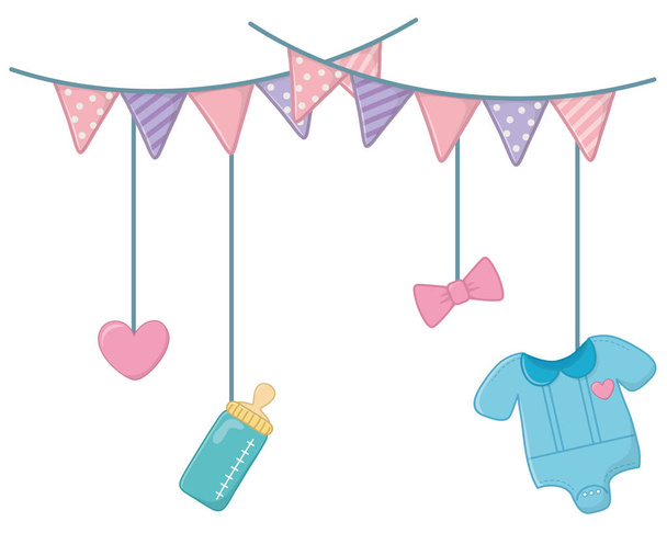 baby elements hanging on clothesline rope - Vector, Image