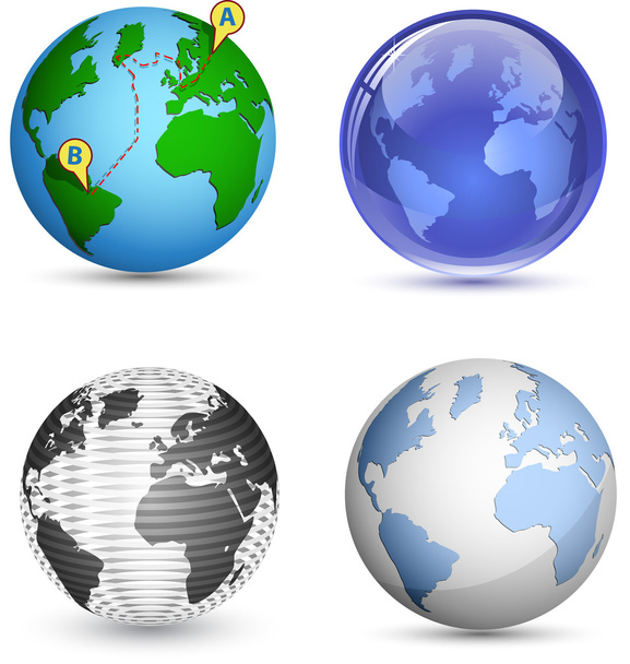 Globus-Symbol gesetzt. Planet, Erde. Vektorillustration - Vektor, Bild