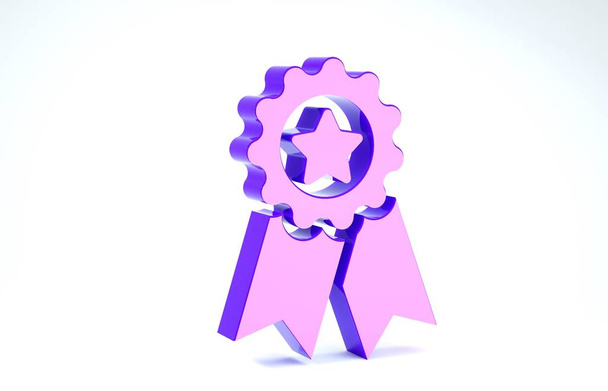 Medalla púrpura con icono de estrella aislado sobre fondo blanco. Signo de logro del ganador. Medalla de premio. 3D ilustración 3D render
 - Foto, Imagen