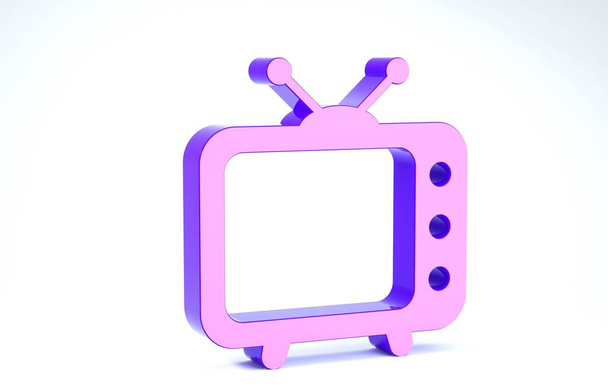 Icona Tv viola isolata su sfondo bianco. Segnale televisivo. Illustrazione 3d rendering 3D
 - Foto, immagini