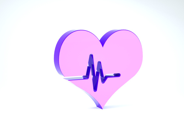 Μοβ εικόνα καρδιακού ρυθμού απομονώνονται σε λευκό φόντο. Σημάδι καρδιάς. Εικονίδιο παλμού. Καρδιογράφημα. 3D απεικόνιση 3d καθιστούν - Φωτογραφία, εικόνα