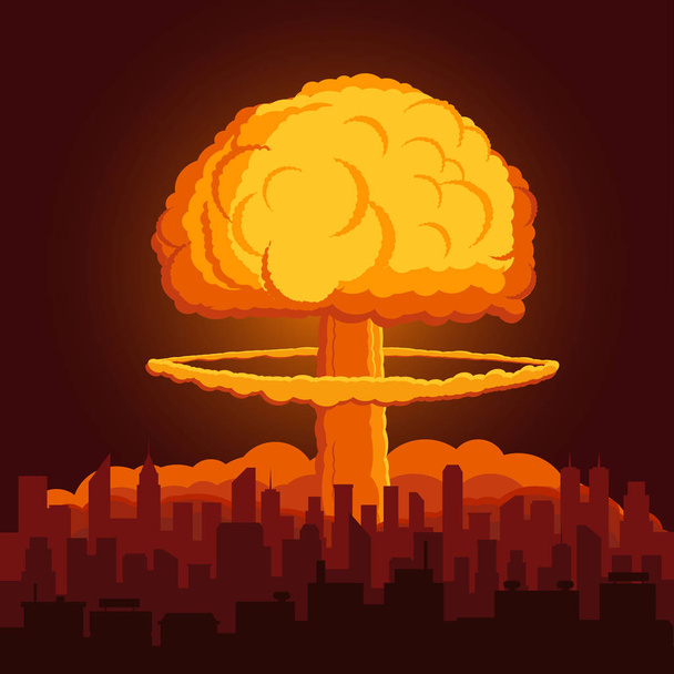 Illustration mit atomarer Explosionswolke über der Stadt. Vektor. - Vektor, Bild