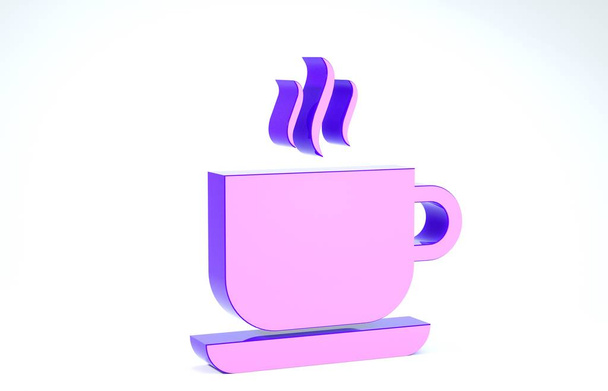 Ícone de xícara de café roxo isolado no fundo branco. Uma chávena. Café quente. 3D ilustração 3D render
 - Foto, Imagem