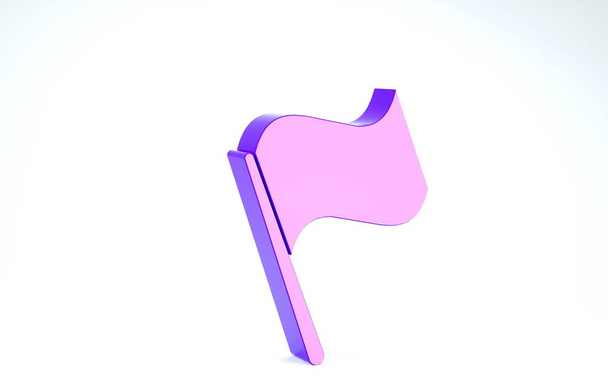 白の背景に紫色の旗のアイコンが隔離されている。3Dイラスト3Dレンダリング - 写真・画像