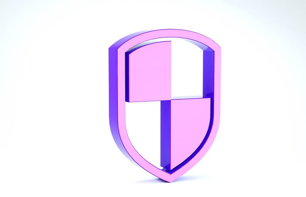 Icono Escudo púrpura aislado sobre fondo blanco. Señal de guardia. 3D ilustración 3D render
 - Foto, Imagen