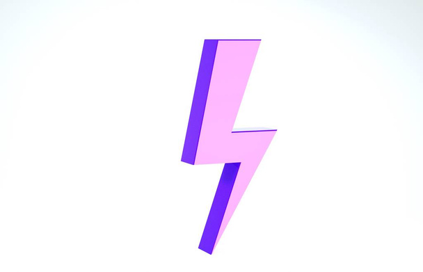 Purple Lightning bolt icon isolated on white background. Flash icon. Charge flash icon. Thunder bolt. Lighting strike. 3d illustration 3D render - Photo, Image