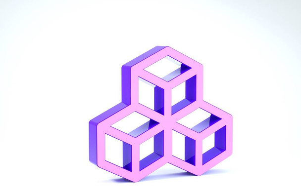 白の背景に分離された紫色のアイソメトリックキューブアイコン。幾何学的立方体固体アイコン。3次元のサインだ箱のシンボル。3Dイラスト3Dレンダリング - 写真・画像
