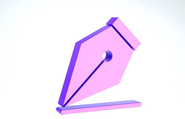 Icône plume stylo plume violet isolé sur fond blanc. Signe d'outil stylo. Illustration 3D rendu 3D
 - Photo, image