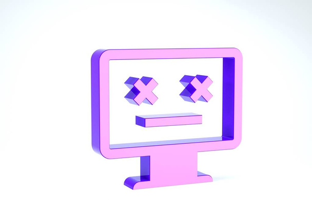 lila totes Monitor-Symbol isoliert auf weißem Hintergrund. 404 Fehler wie PC mit toten Emojis. fataler Fehler im PC-System. 3D Illustration 3D Renderer - Foto, Bild