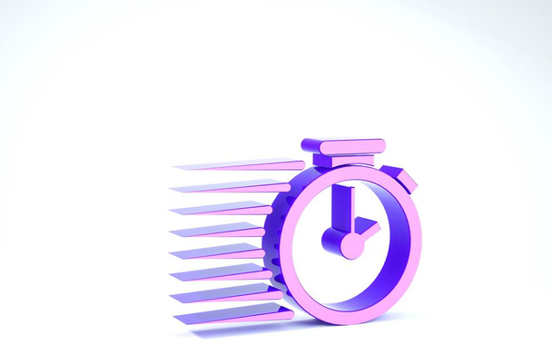 lila Stoppuhr-Symbol isoliert auf weißem Hintergrund. Zeitzeichen. 3D Illustration 3D Renderer - Foto, Bild