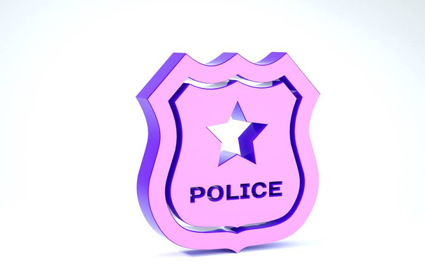 Lila rendőrségi jelvény ikon elszigetelt fehér háttérrel. Seriff jelvény. 3d illusztráció 3d render - Fotó, kép
