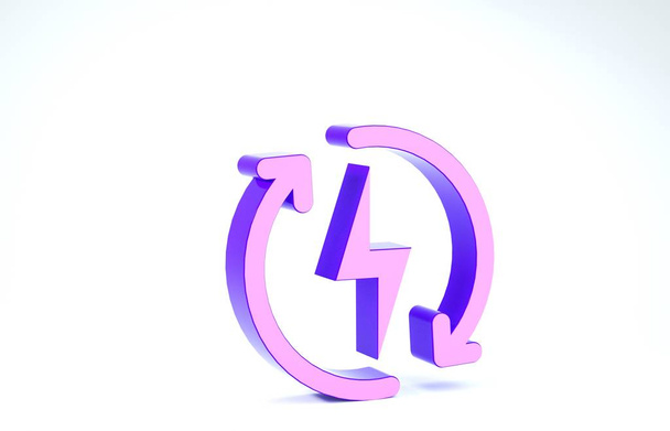 Purple Recharging icon isolated on white background. Electric energy sign. 3d illustration 3D render - 写真・画像