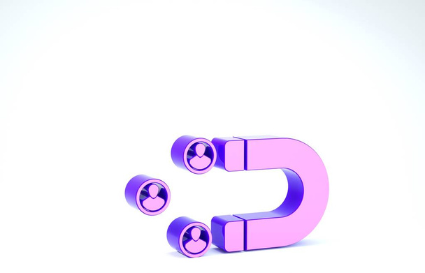Purple Customer προσέλκυση εικονίδιο απομονώνονται σε λευκό φόντο. Διατήρηση, υποστήριξη και εξυπηρέτηση πελατών. Οι πελάτες έλκονται με μαγνήτη. 3D απεικόνιση 3d καθιστούν - Φωτογραφία, εικόνα