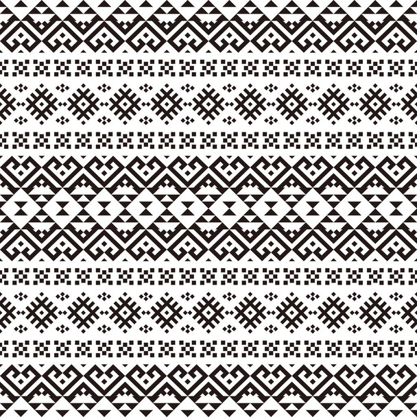 Motivo etnico senza cuciture in bianco e nero. Modello azteco tribale bianco nero - Vettoriali, immagini