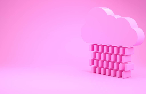 Pink Cloud with rain icon isolated on pink background. Rain cloud precipitation with rain drops. Minimalism concept. 3d illustration 3D render - 写真・画像