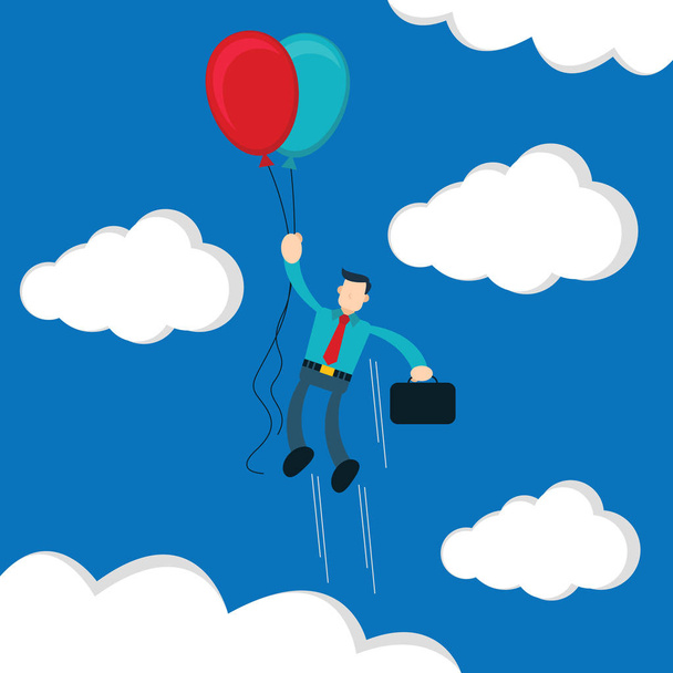  風船を使ったビジネスマンフライのイラストベクトルグラフィック漫画のキャラクター言語:英語 - ベクター画像