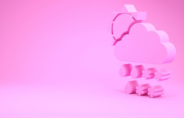 Pink Cloud with snow, rain and sun icon isolated on pink background. Weather icon. Minimalism concept. 3d illustration 3D render - Photo, Image
