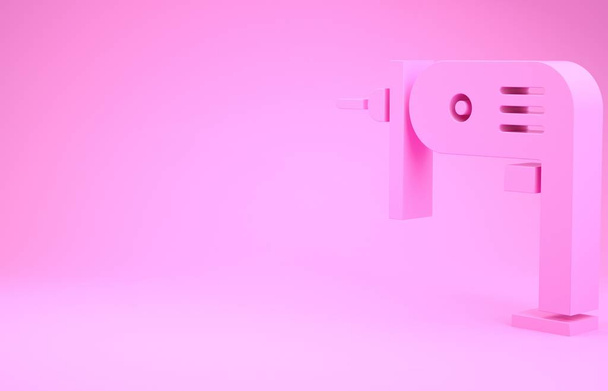 Pink Electric τρυπάνι μηχάνημα εικονίδιο απομονώνονται σε ροζ φόντο. Εργαλείο επισκευής. Μινιμαλιστική έννοια. 3D απεικόνιση 3d καθιστούν - Φωτογραφία, εικόνα