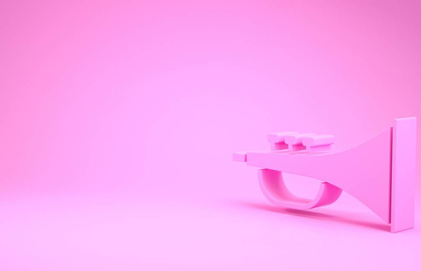 Roze Muziekinstrument trompet pictogram geïsoleerd op roze achtergrond. Minimalisme concept. 3d illustratie 3d renderen - Foto, afbeelding