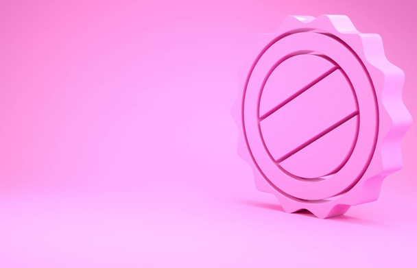 Піктограма ковпачка для пляшок рожевого кольору ізольована на рожевому фоні. Концепція мінімалізму. 3D ілюстрація 3D рендеринга
 - Фото, зображення