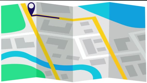 Harita şehri GPS konumu. GPS izleme. GPS yön bulucu. Navigasyon haritası. Şehir haritasında hareket eden mavi işaret. canlandırma.  - Video, Çekim