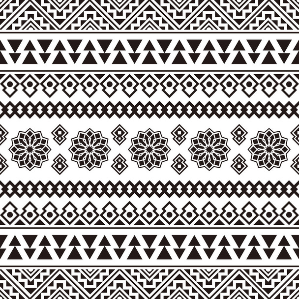 Ikat etnisch Azteekse patroon illustratie Ontwerp in zwart-wit kleur - Vector, afbeelding