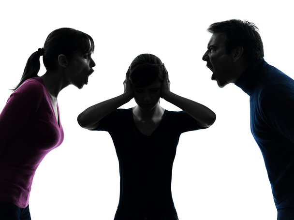 family father mother daughter dispute screaming silhouette - 写真・画像