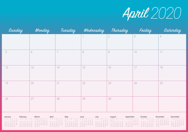 April 2020 Schreibtisch Kalender Vektor Illustration - Vektor, Bild