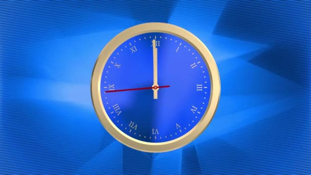Reloj de oro animado sobre un fondo abstracto azul digital 3d. Últimos 20 segundos hasta las 12 horas
. - Metraje, vídeo