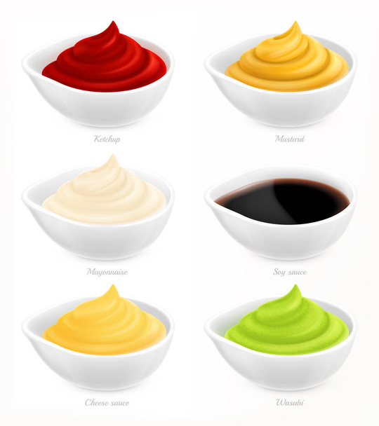 Set de iconos realistas de salsa
 - Vector, Imagen