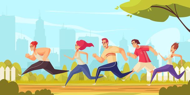 People Running In City Park - Vector, Image