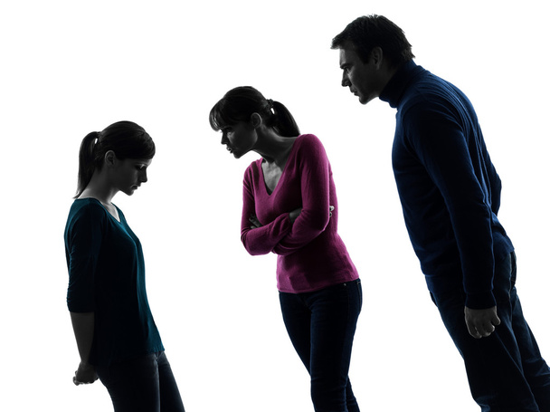 family father mother daughter dispute reproach silhouette - 写真・画像