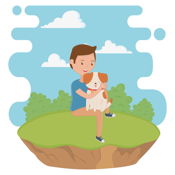 Αγόρι με το σχέδιο καρτούν σκύλου - Διάνυσμα, εικόνα