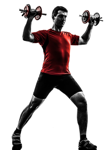 man exercising weight training silhouette - 写真・画像