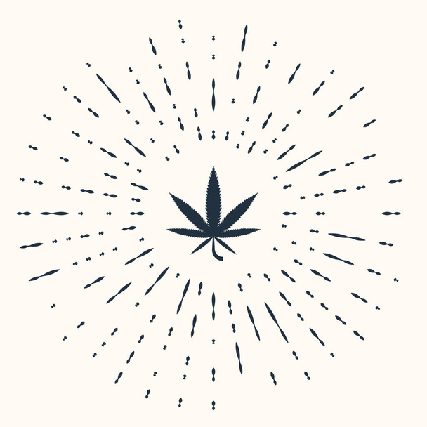 Szürke orvosi marihuána vagy cannabis levél ikon izolált bézs alapon. Kenderszimbólum. Absztrakt kör véletlenszerű pontok. Vektorillusztráció - Vektor, kép
