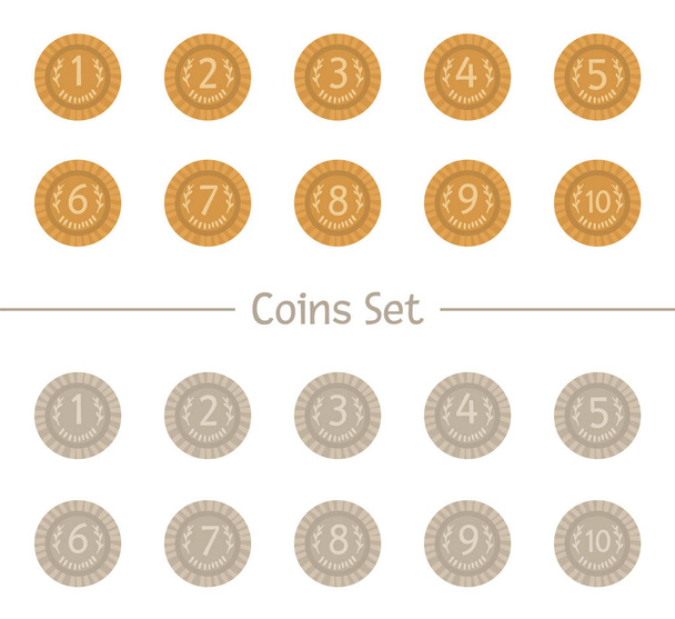 Vektorkészlet rajzfilm stílusú érmék. Ezüst és arany pénz szimbólumok - Vektor, kép