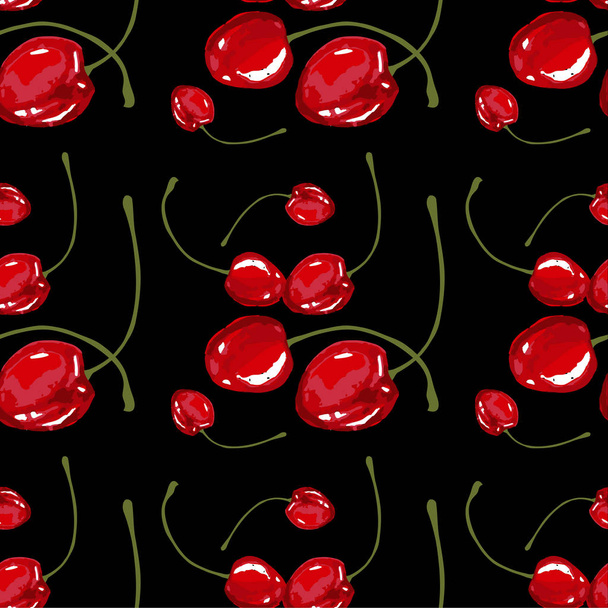 Cherry endless pattern on black art painting design element for web, for print, for fabric print - Vektor, Bild