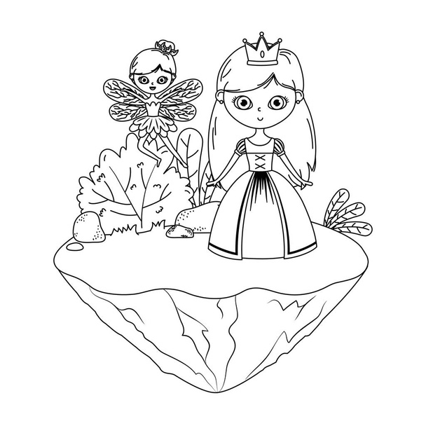 princess and fairy of fairytale design - Vector, Image