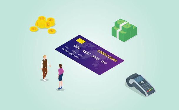 credit card pros and contra analysis benefit with isometric modern flat style - vector - Vector, Image