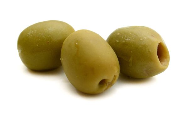 Heap of green olives isolated on white  - Φωτογραφία, εικόνα
