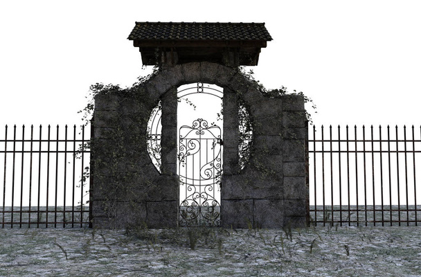 3D ilustrace kamenné železné brány - Fotografie, Obrázek
