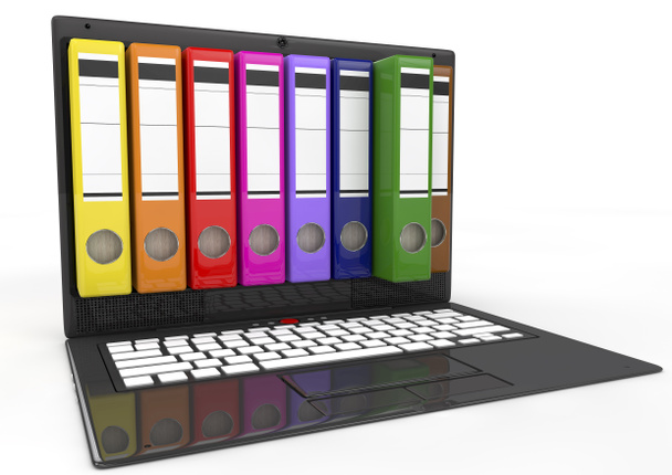 File in database. laptop with colored ring binders - Photo, Image