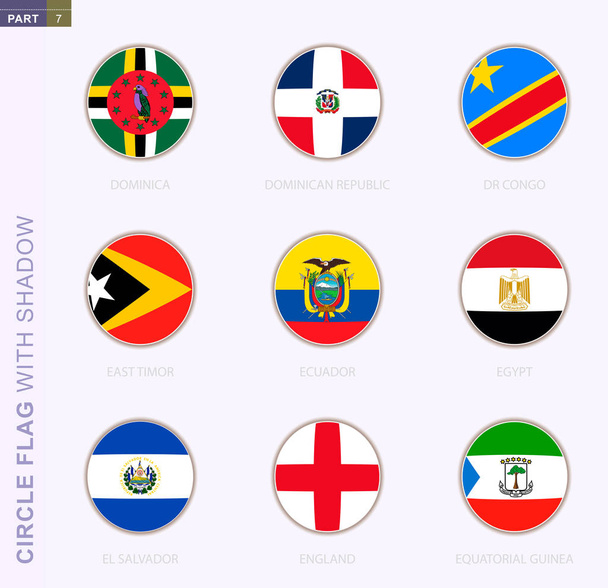 Kruhová vlajka se stínem, sbírka devíti kulatých vlajek. Vektorové vlajky 9 zemí - Vektor, obrázek