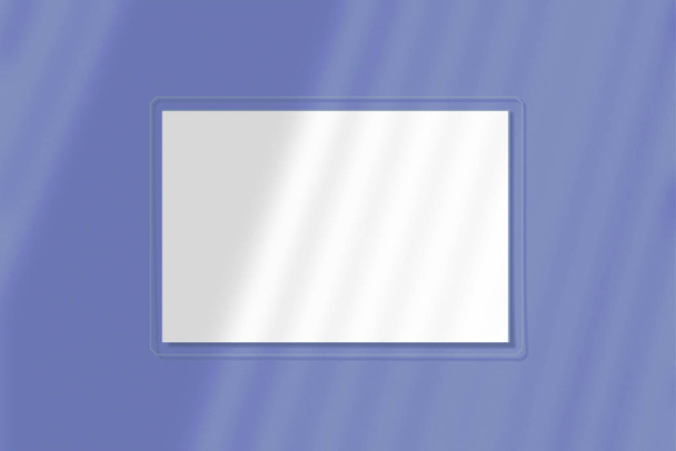 Una hoja de papel sobre un fondo azul. El diseño con la imposición de persianas. La luz natural proyecta una sombra desde arriba
. - Foto, imagen